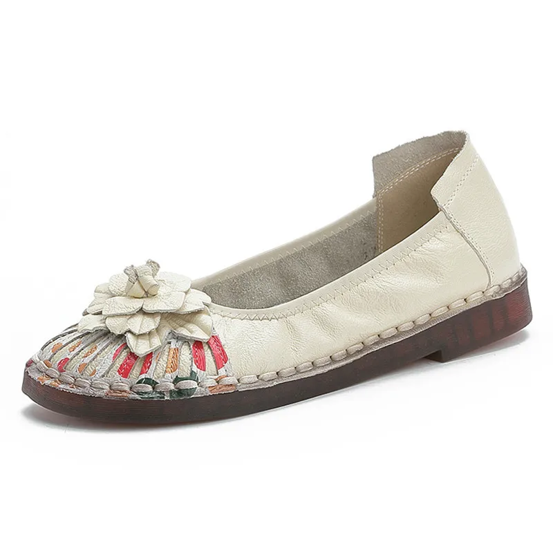 

Women Mother Female Ladies Genuine Leather Shoes Loafers Flats Flowers Slip On Retro Ethnic Soft Size 36-41 MT-1955