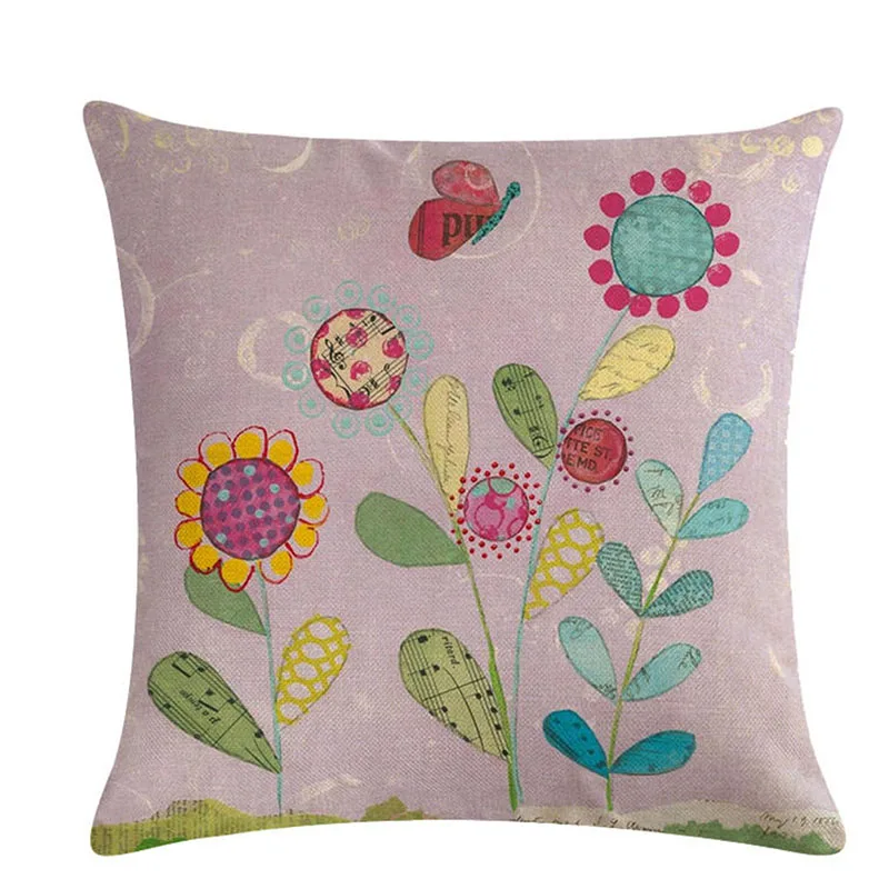 Home Textile Cartoon children's Flower Series Linen Pillowcase Sofa Cushion Cover Home Accessories