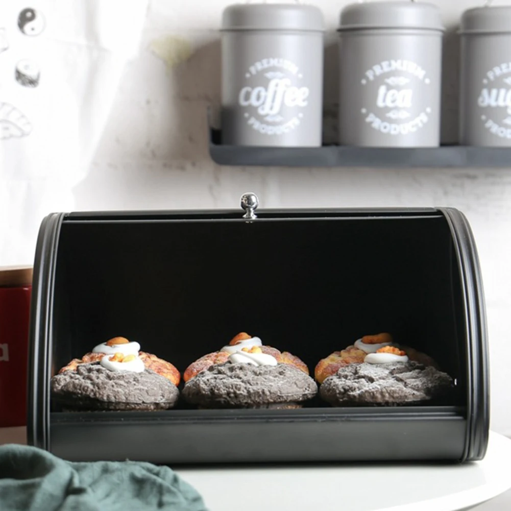 

Retro Practical Decorative Bread Box Storage Iron Cake Non Slip Base Durable Rustproof Home Roll Top Pastry Kitchen