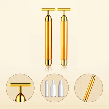 

Beauty Slimming Face 24k Gold Vibration Facial Beauty Roller Massager T Shape Vibration Stick Lift Skin Tightening Wrinkle Bar