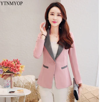 

2020 Casual One Button Blazer Outerwear Short Women Blazer Coat Female Long Sleeve Patchwork Spring Autumn Tops YTNMYOP