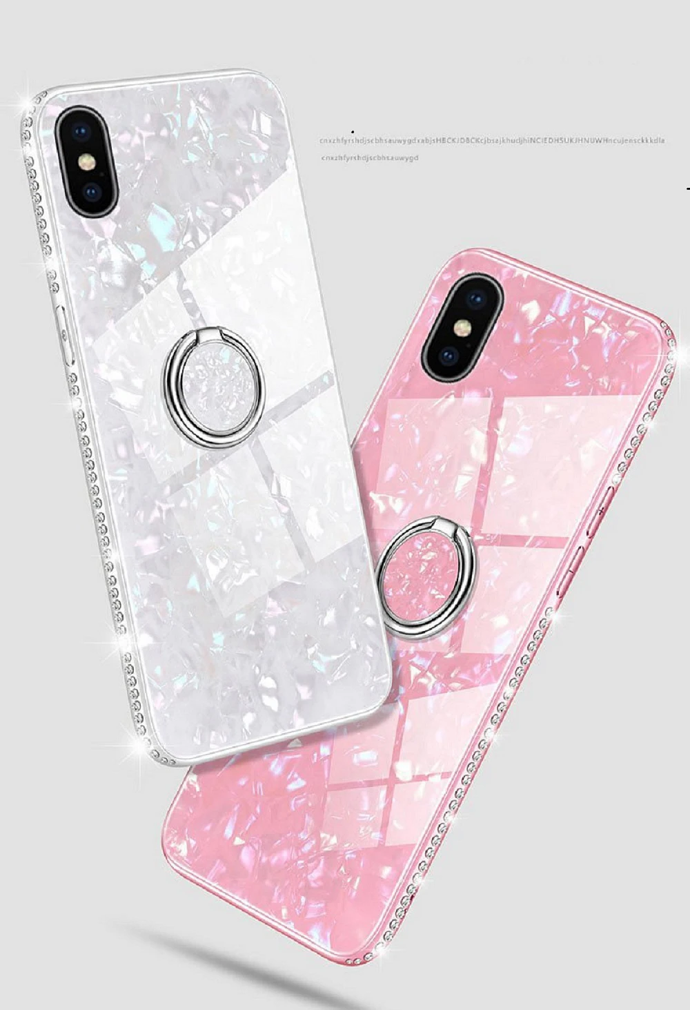 Estuche para iphone X XR XS Max Finger Ring Kickstand Casos para iphone 8 7 Plus 6 6s Plus Bling Conch Shell cubierta de templado