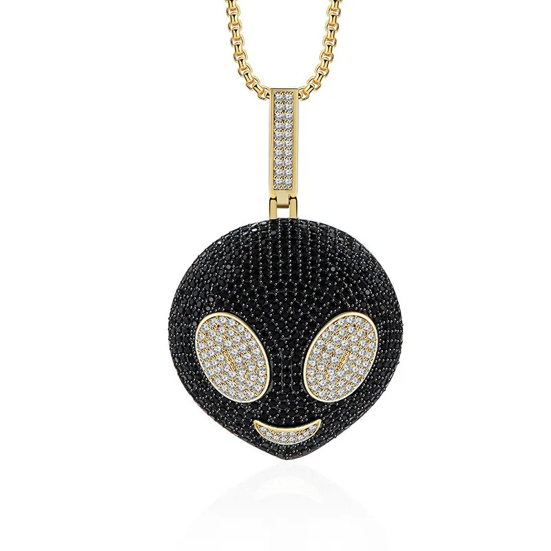 Hip Hop Jewelry Aliens Pendant Necklace With Gold Chain AAA Cubic Zirconia Iced Out Necklace For Men Women