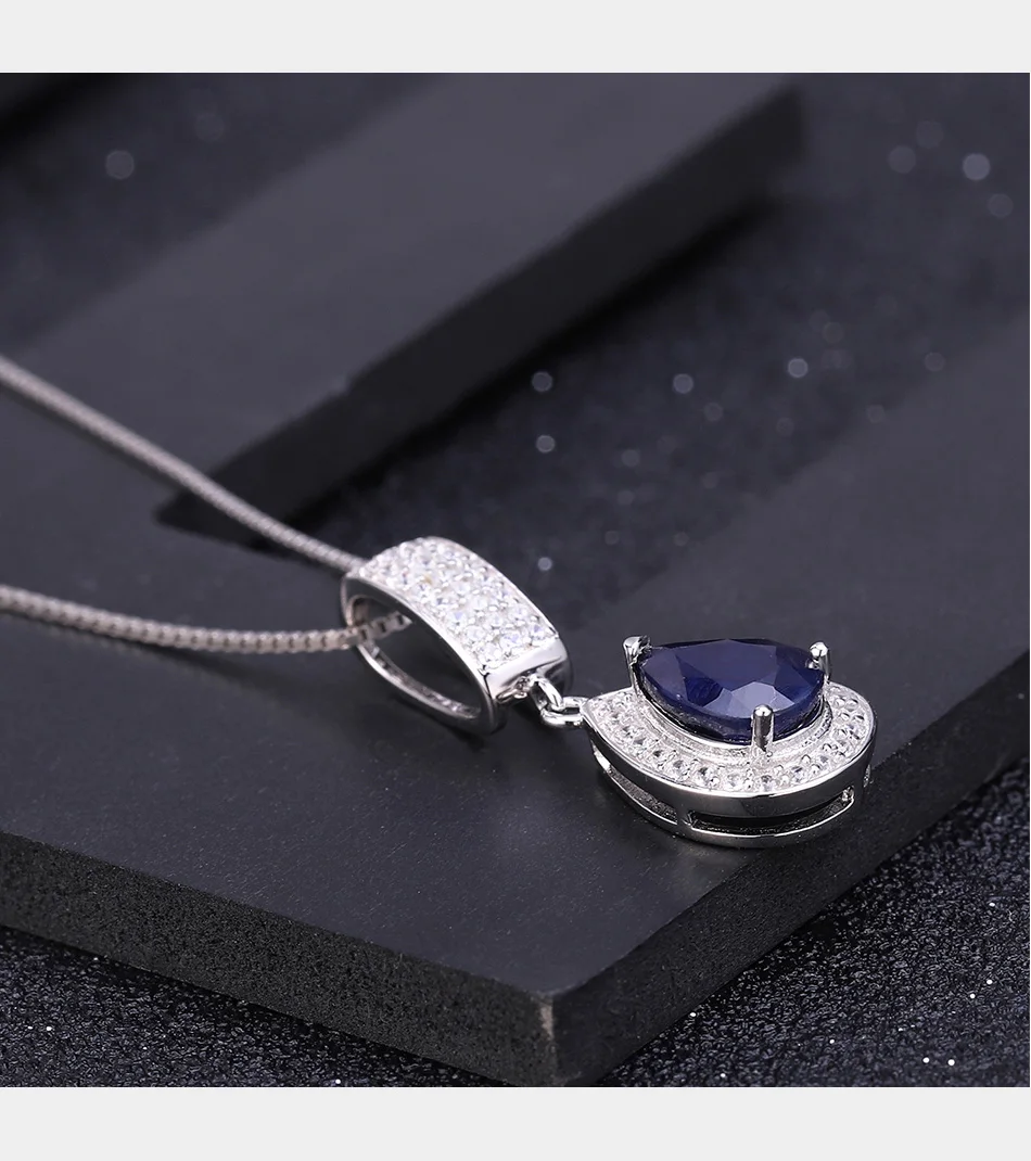 GEM'S балетные 925 пробы драгоценности из серебра и камней 1.29Ct натуральный капли воды синий сапфир элегантное подвесное ожерелье для женщин