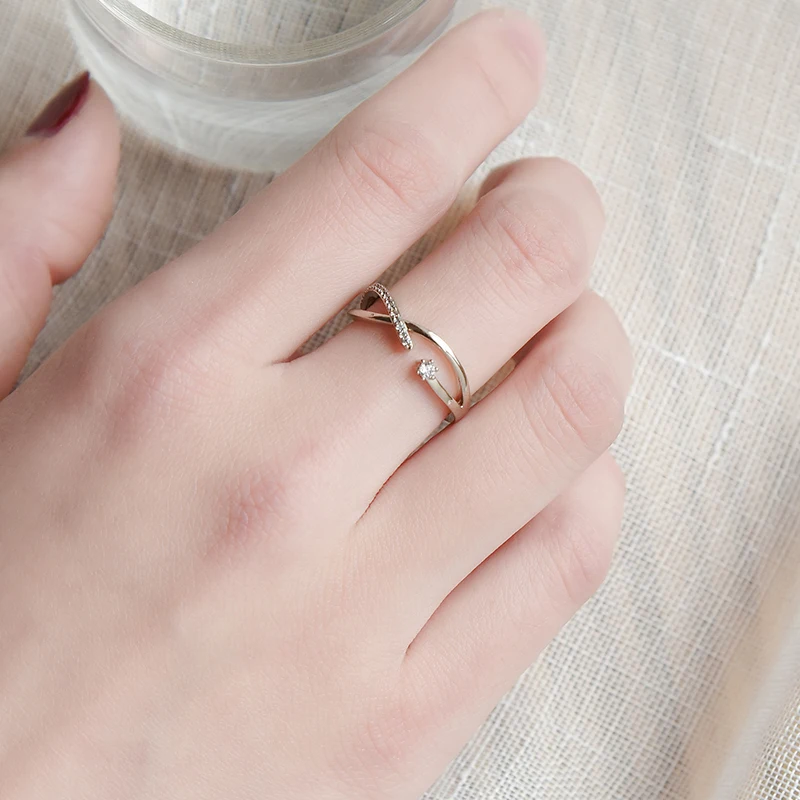 

Wuli&baby Coffee Gold Rhinestone Classic Ring Women's Engagement Adjustable Opening Ring