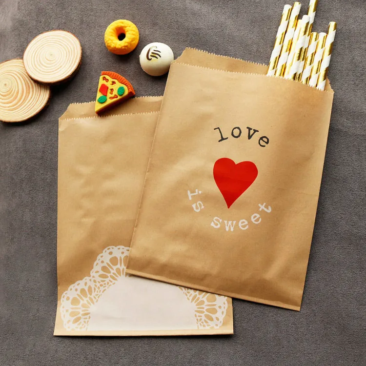 25 шт крафт-бумажные пакеты для подарков Love Is Sweet, плоские бумажные подарочные пакеты для свадебной вечеринки, сумки для конфет, кружевные бумажные пакеты для упаковки