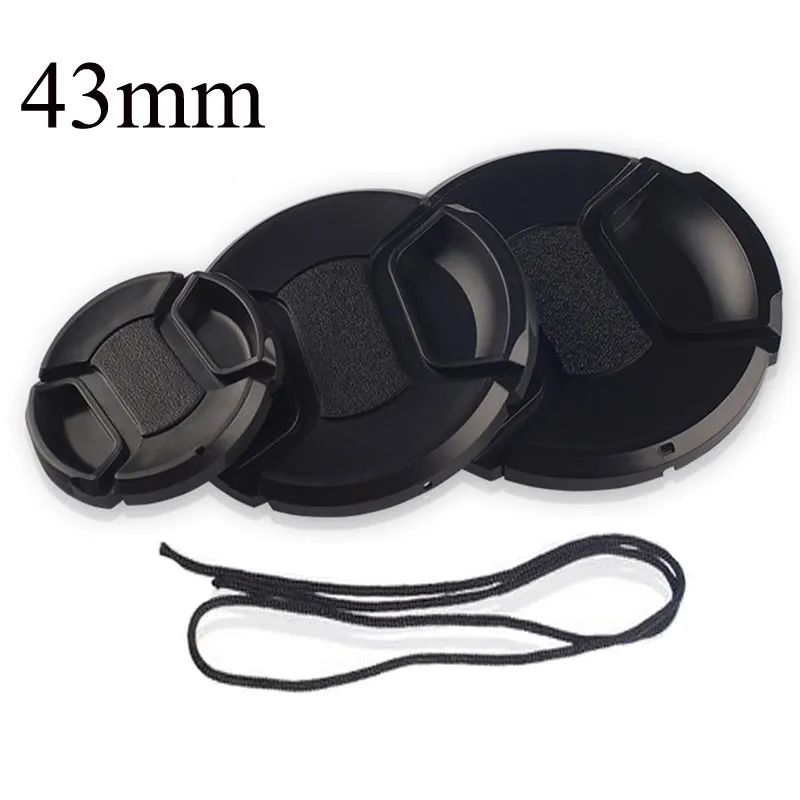 43mm Black Camera Lens Cap with a Rope Waterproof Dustproof Lens