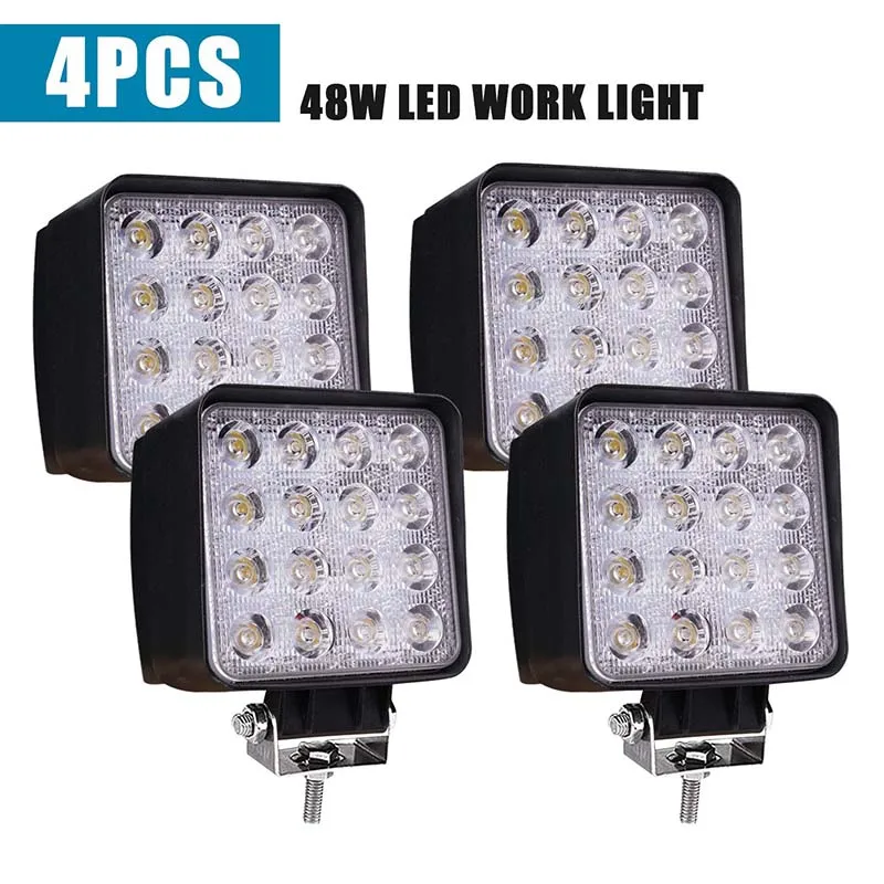 

4PCS 48W 4Inch Led Work Light Lamp Flood Beam for Jeep honda Tractor Truck Trailer Driving Off Road 12V 24V Driving Cars boat