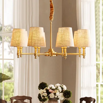

TUDA LED chandelier copper chandelier living room linen chandelier American E14 110V 220V
