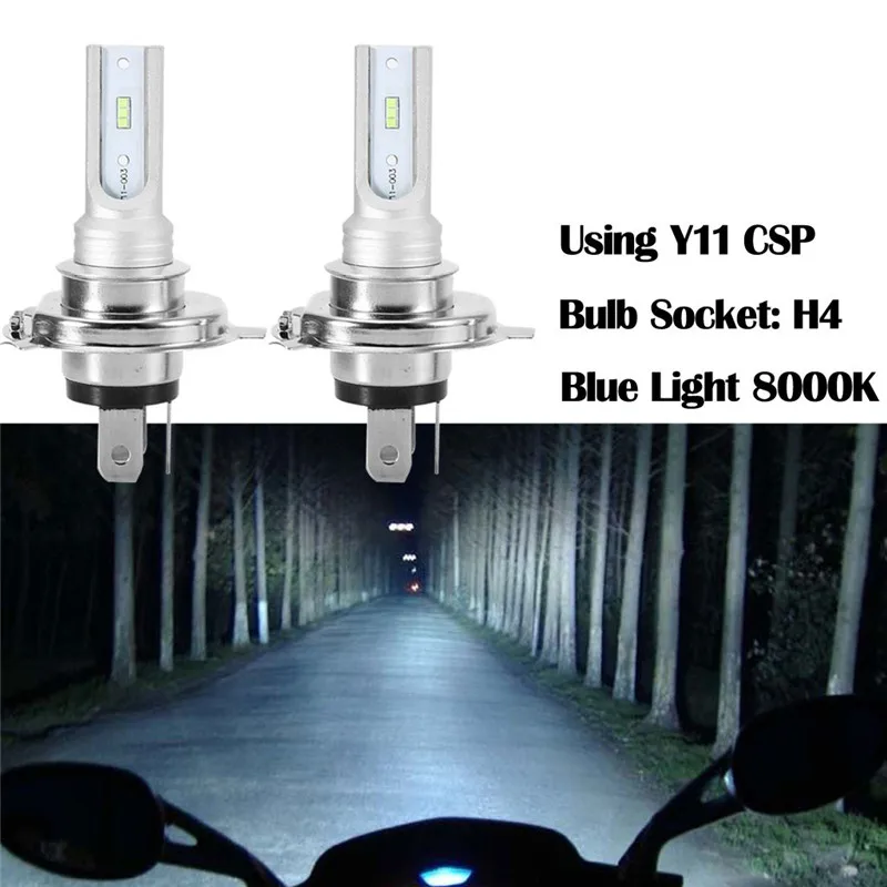 

kongyide Motorcycle Light 2Pcs H4 Motorcycle LED Headlight Bulb 1000LM/PC 12V CSP-Y11 Blue Light 8000K Faro jy23
