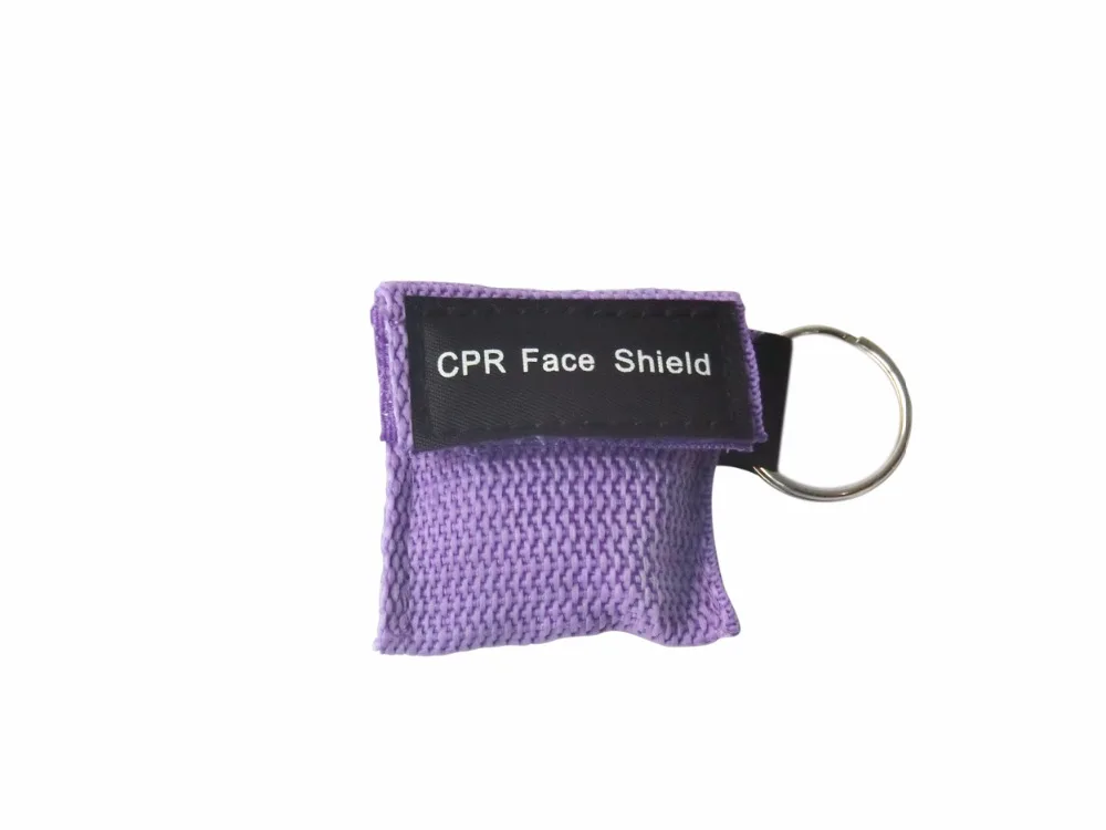 500Pcs CPR Mask First Aid Kit CPR Face Shield One Way Valve With Keychain For Emergency Rescue Purple Nylon Bag Wrapped