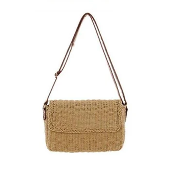 

Hot Summer Women Shoulder Bag Hand Made Exquisiteness Straw Bags Mini Woven Flap Sweet Pastoral Rattan Girls Bag(Brown)