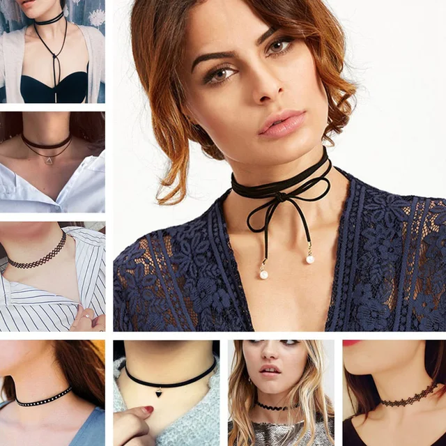 80's 90's Fashion Choker Necklaces For Women Black Velvet Ribbon