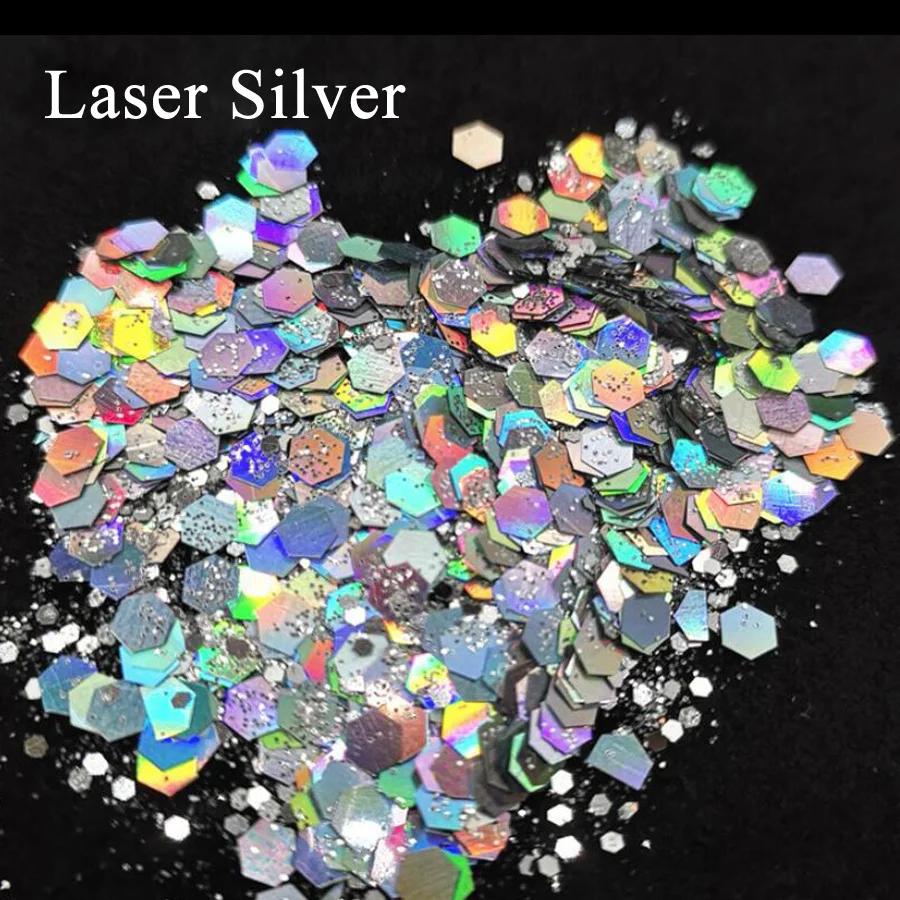 LaserSilver Bittb пилочки для ногтей искусство Блеск смешанный толстый Блеск Порошковая голографическая блестки чешуйки самодельные Украшения для ногтей УФ Гель-лак маникюрные инструменты - Цвет: LaserSilver