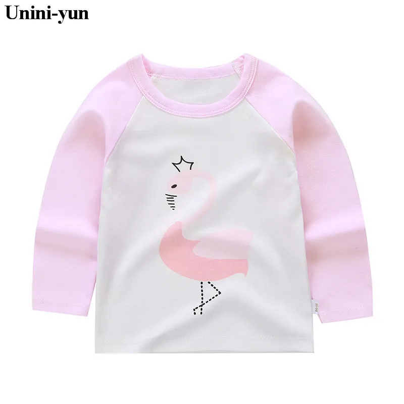 

New Kids T-shirts Cute pink Bird Boys T Shirt Long Sleeve Baby Girls Tops Tees 2018 Spring Autumn Children's Tees