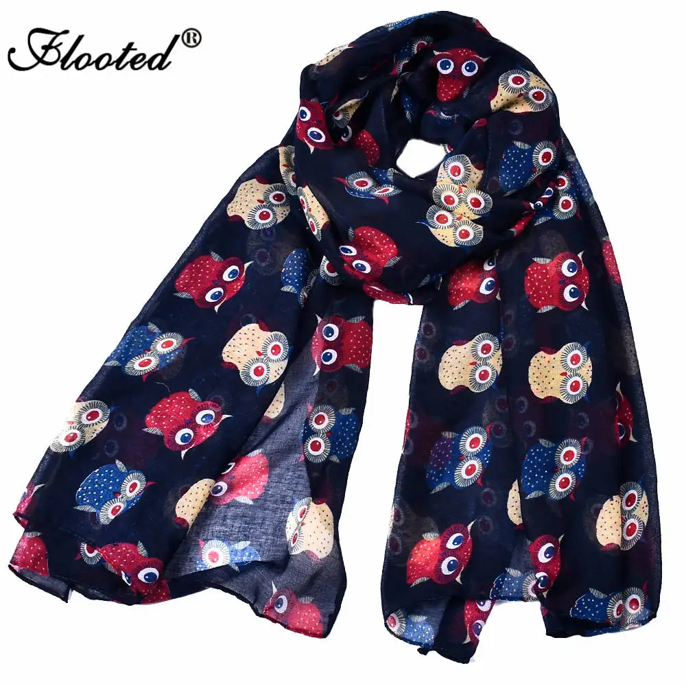 Cute Owl Printed Scarves for Women 2017 Luxury Brand Crinkle Scarf