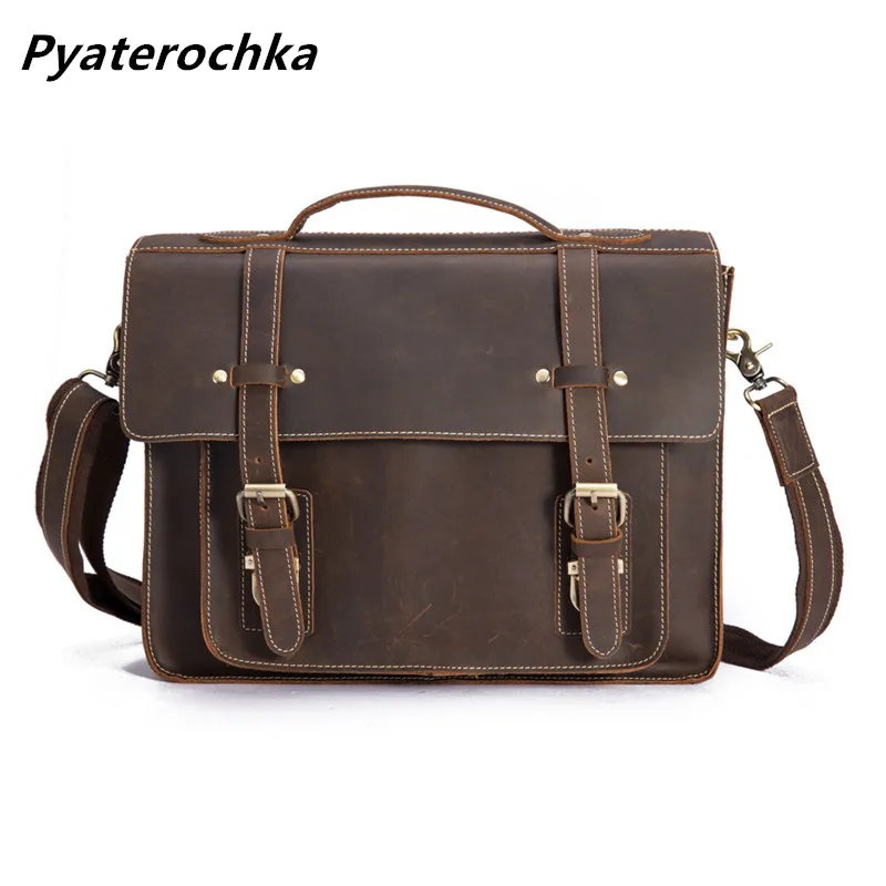 

Pyaterochka Business Bag Handbag Men Genuine Leather Luxury Vintage Flap Pocket Briefcase 13 Inch Computer Bag Office Bags Men