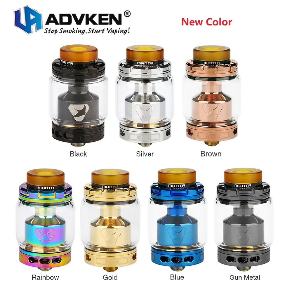 

Hot Original Advken MANTA RTA Tank 5ml Capacity Top Filling 810 Drip Tip manta atomizer with 24mm Diameter Vape Tank vs Zeus RTA