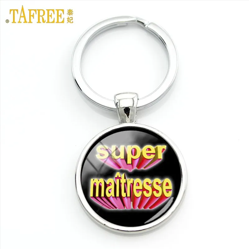 TAFREE Super Maitresse брелок для ключей meilleure maitresse du monde стеклянный купол merci брелок держатель для ключей для учителя Ювелирные изделия Подарки H108 - Цвет: H112