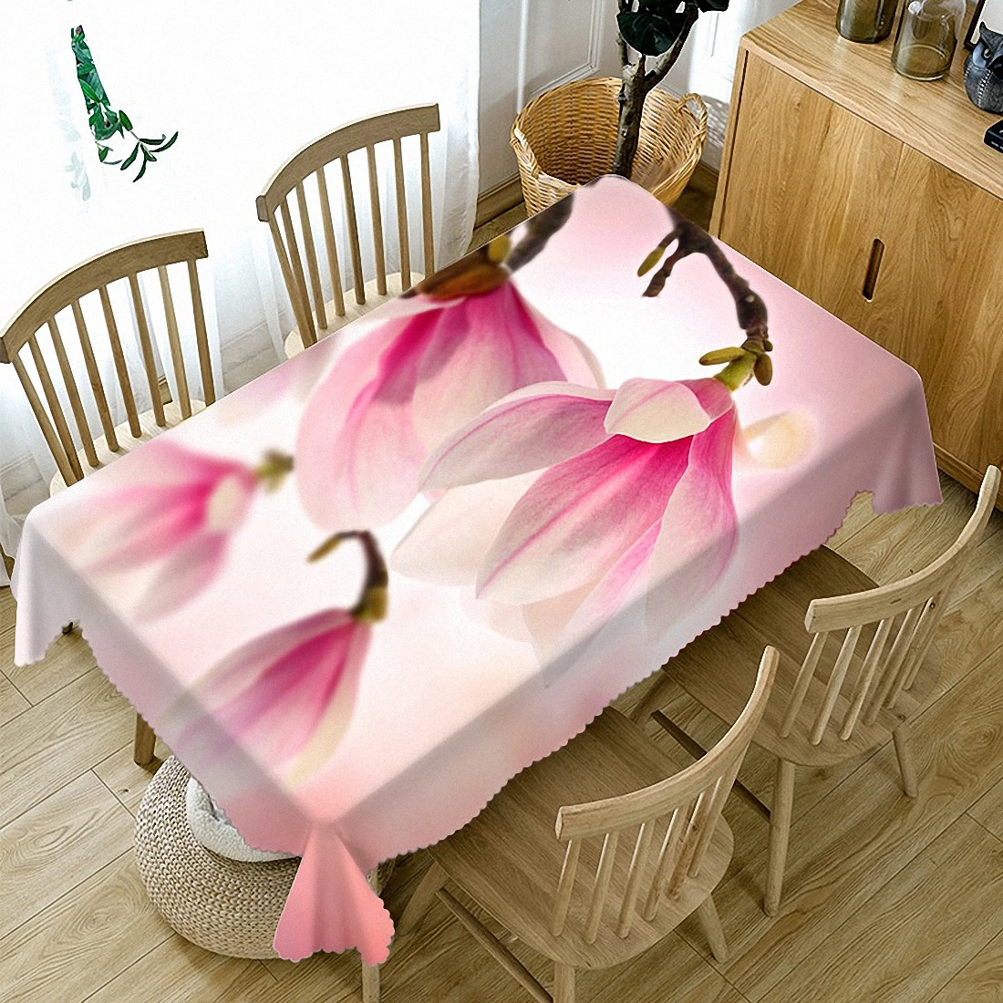 

Party Home Kitchen Tablecloth Creative Pink peach Blossom 3D Print Waterproof Oilproof Thicken Rectangular Round Table Cloth