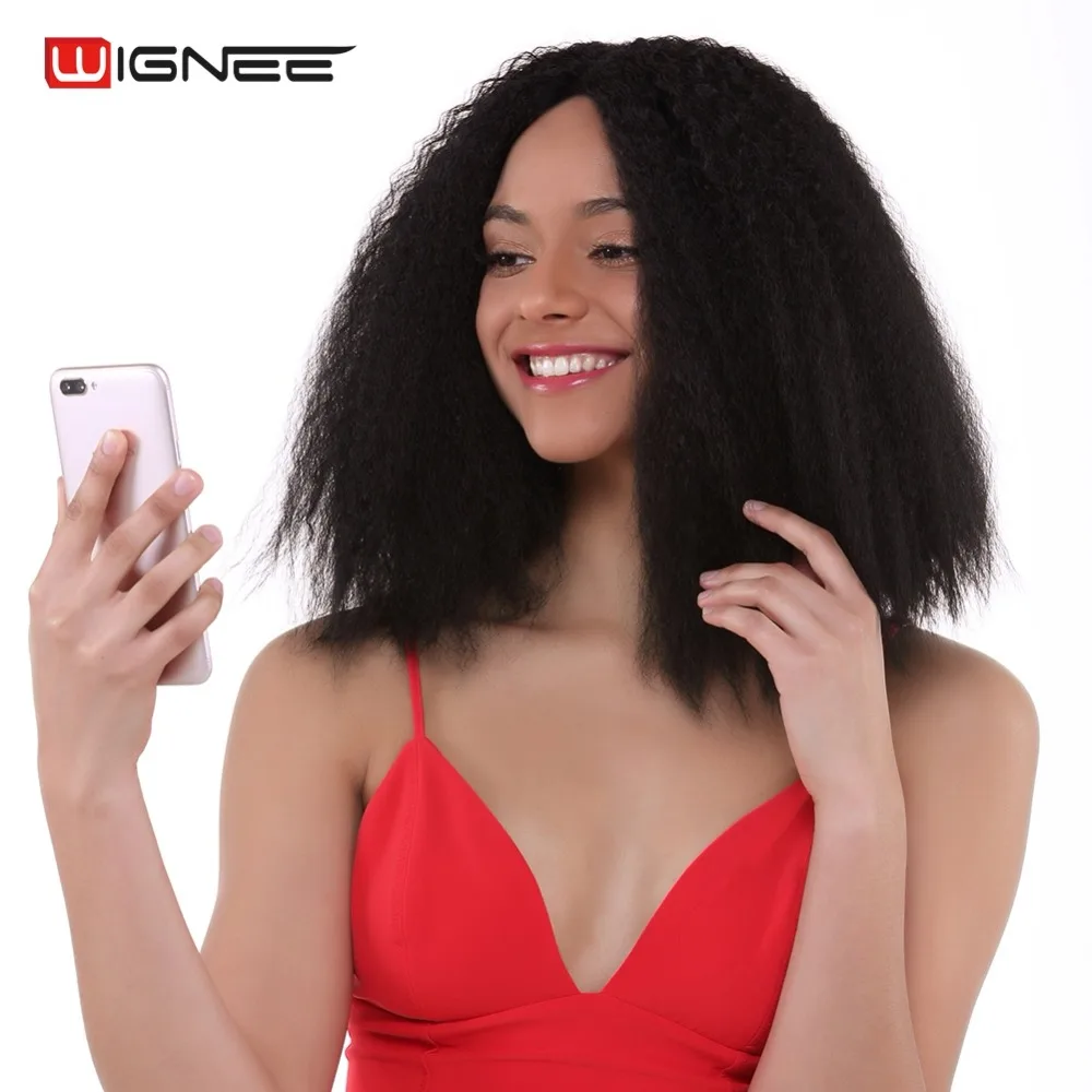 

Wignee Afro Kinky Curly Lace Front Synthetic Wigs For Women High Temperature Short Hair Bouncy Curly Wigs Fake Hair Female Wig