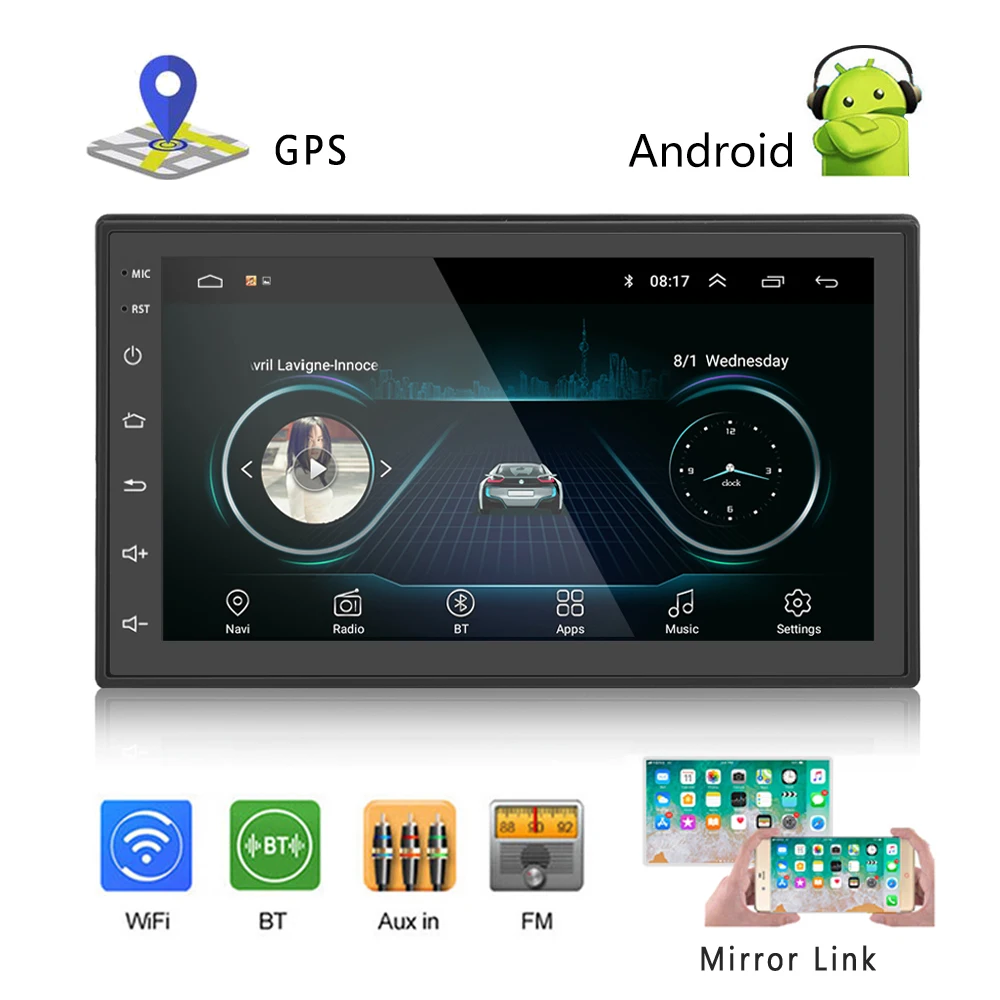 Hikity 2din Автомагнитола Android Мультимедиа Видео плеер авторадио 2 Din 7 ''сенсорный экран gps Bluetooth FM wifi Аудио плеер стерео