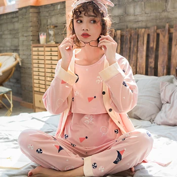 

3Pcs/Set Maternity Pajamas Nursing Pyjama Cotton Breastfeeding Clothes Pyjama Femme Enceinte Pregnancy Sleepwear Homewear A285