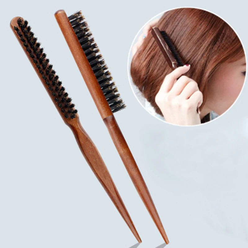 Brainbow 1pc Wooden Comb Handle Natural Boar Bristle Hair Brush Fluffy