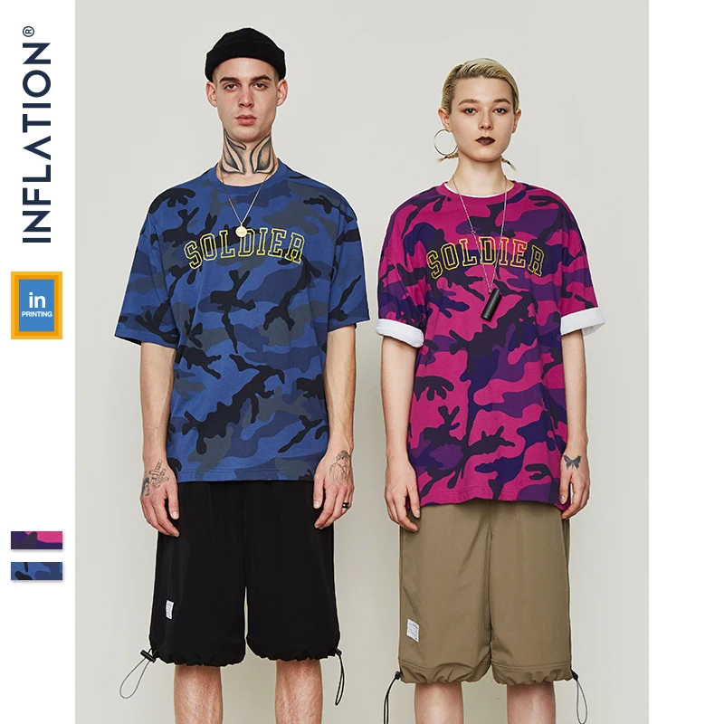 

INFLATION 2019 SS Collection Men's T-shirt Summer Camouflage Hip Hop T shirt Streetwear Ins Male Top Tee Couple Tee 9163S