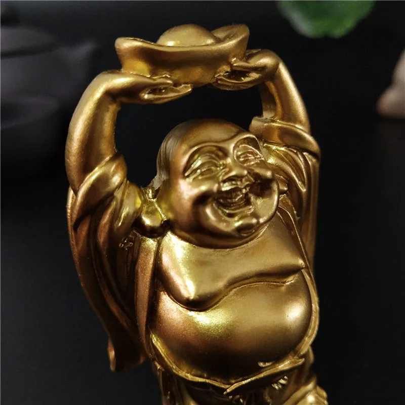 Золотой Китайский фэн-шуй Смеющийся статуя Будды украшения деньги статуя Будды Майтрейи садовые статуэтки для украшения дома