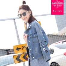 Весенняя Новая Европейская станция женская джинсовая одежда свободная ручная работа Бисероплетение плечо падение рукава моющийся ковбой куртка wj916