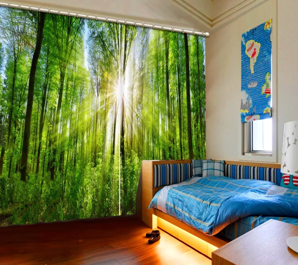 

Any size Curtain 3d Blackout Window Curtains For baby room Living room Bedroom Decoration Curtains Woods sunshine