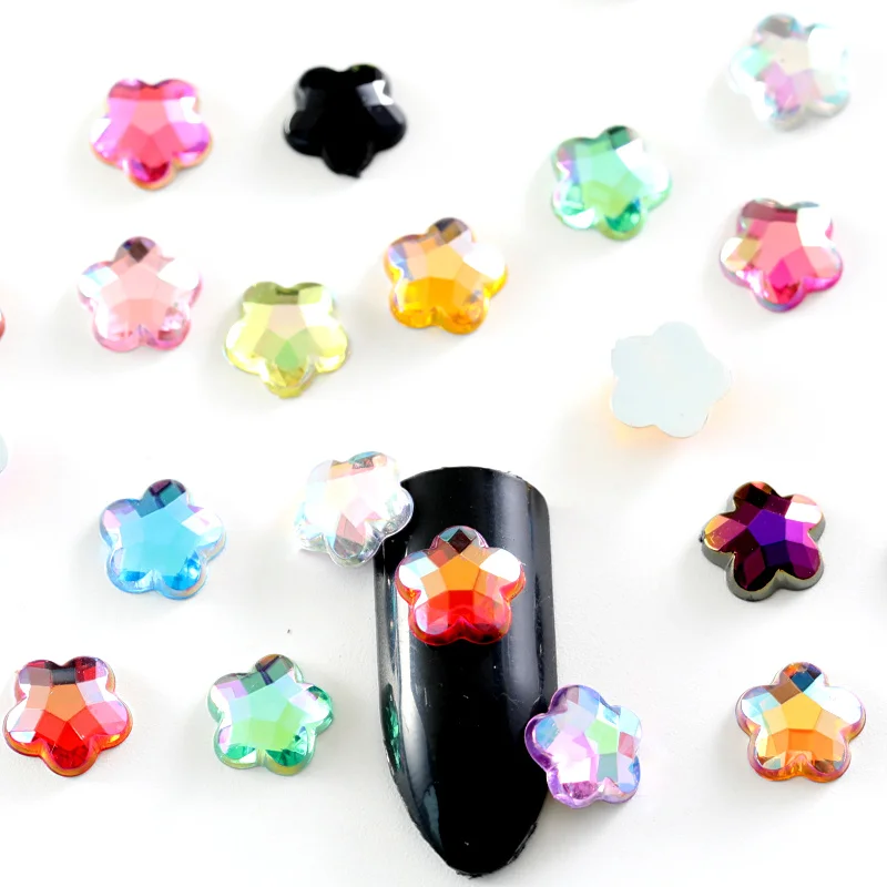 

8mm 100pcs Flower Shape Acrylic Non Hot Fix Rhinestones Glue Crystal Flatback Strass Clear Stones For Wedding Accessories B1173