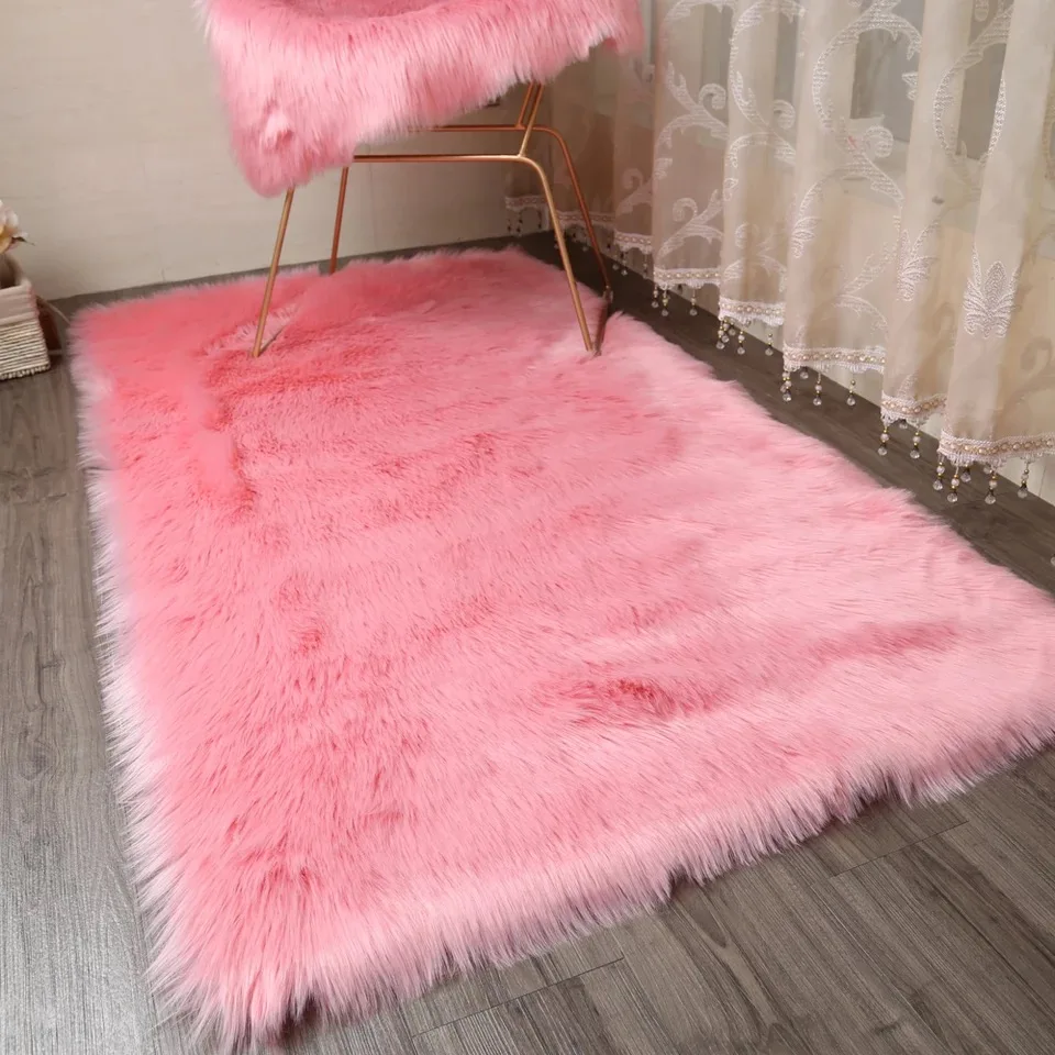 Fashin Plain Fluffy Rugs Round Pad Carpet Hairy Skin Fur Bedroom Carpet Mat US 