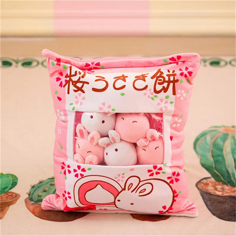 8pcs Big Bag Chicken Sakura Bunny Rabbits Bag Pudding Plush Simulation Snack Throw Pillow Toys Cartoon Dolls (5)