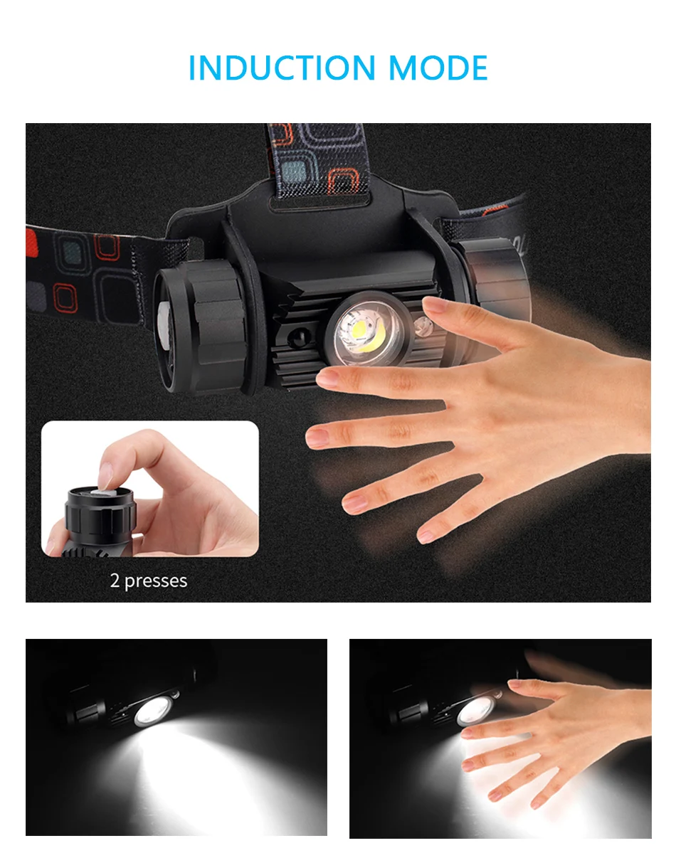 Lâmpada de Cabeça Led Mini Farol Sensor ir Usb Recarregável Farol Ultraleve t6 l2 Zoom à Prova d' Água 18650 Bateria Pequena Lanterna 24 18650 bateria ultraleve pequena lâmpada de cabeça lanterna