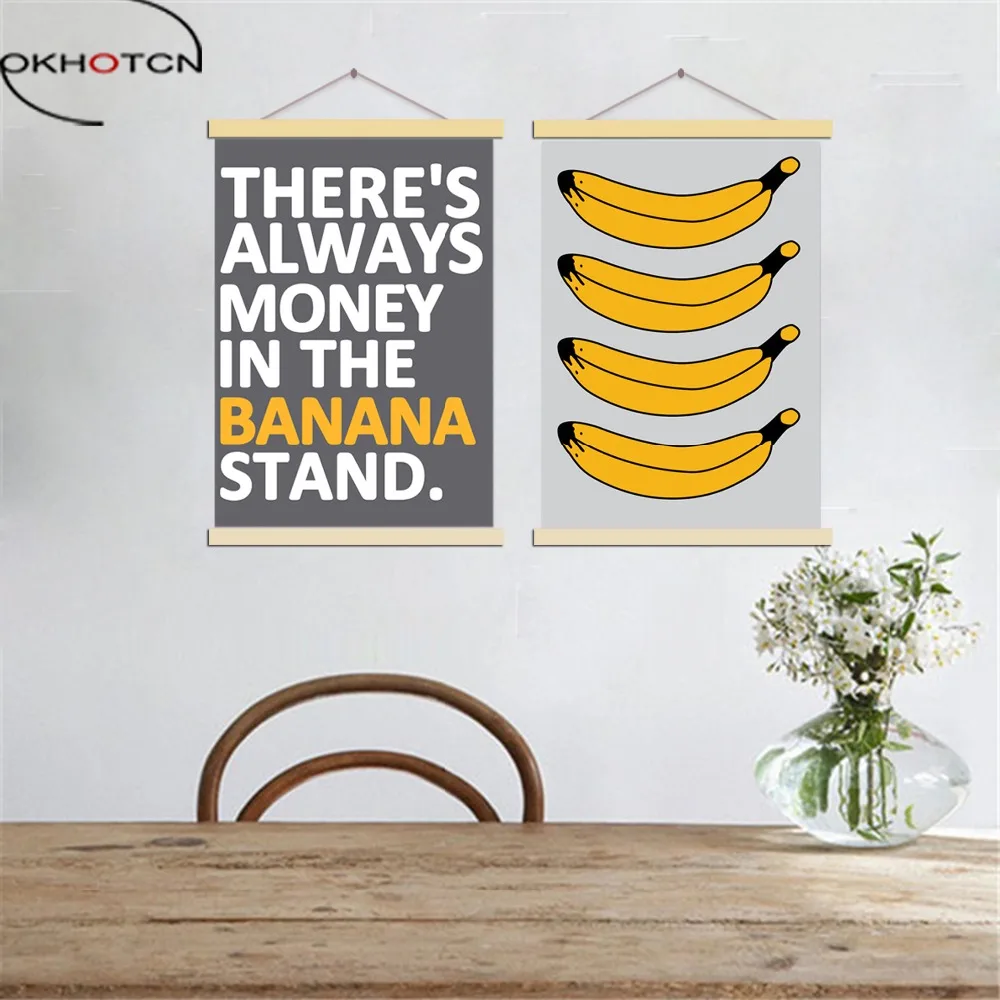 

OKHOTCN Nordic Picture Painting On Canvas Cartoon Bananas Posters And Prints Modern Home Living Room Decor Wall Art Framework