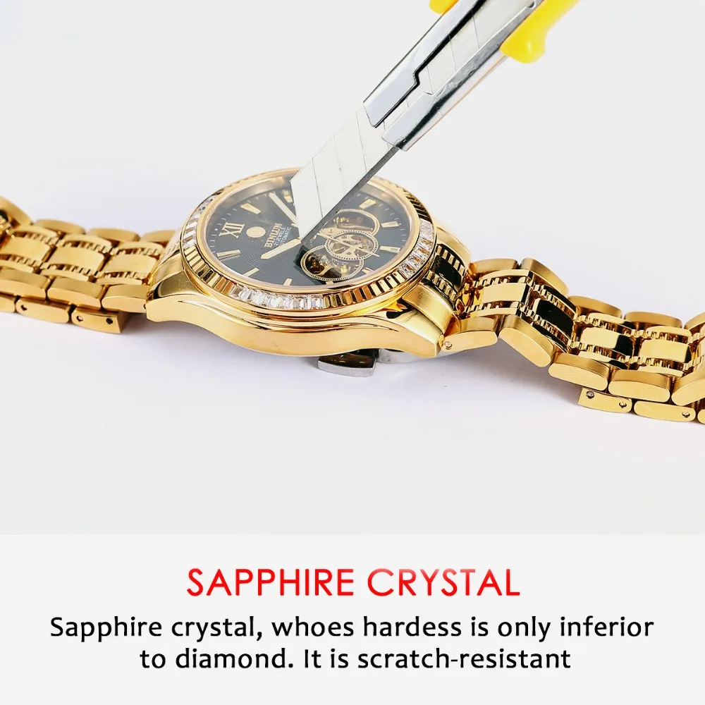 Skup BINLUN 18k złoty luksusowy automatyczny zegarek męski Top marka szkielet mechaniczne zegarki męskie Tourbillon moduł diament mężczyźni Wrist Watch