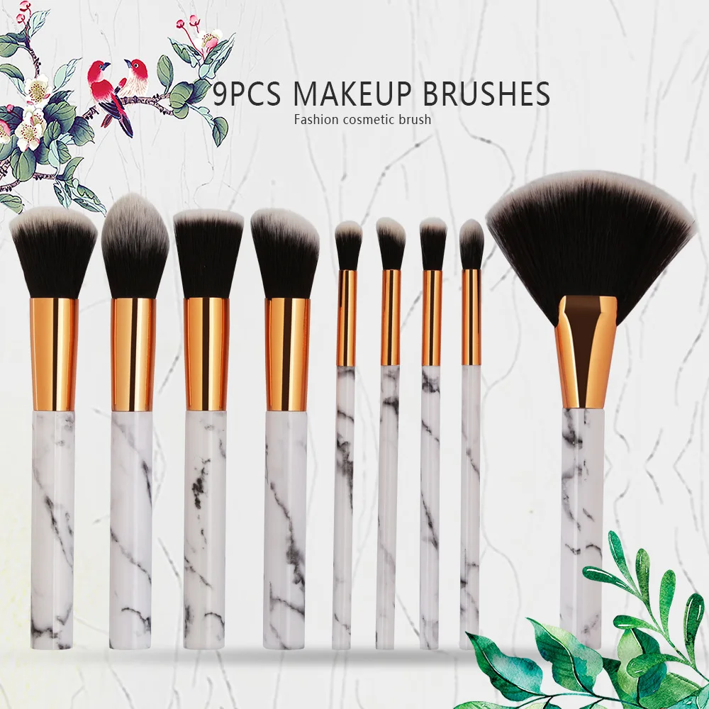 

New products hot Chinese factory 9 marble pattern makeup brush daily makeup tool brush 9-pack makeup brush sale