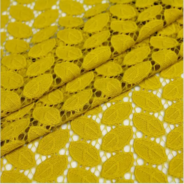 Модная кружевная ткань с вышитыми листьями, дешевая сетчатая ткань для платья Tecidos Para Roupa Tissus au Metre Pour Habillement DIY Telas - Цвет: yellow
