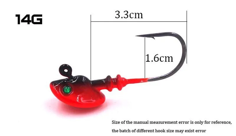 1 Piece Fish Head Fishing Hooks 7g10g14g Lead Head Fishhooks Jig Head Hook Fishing Tackle Accessories Random Color (13)