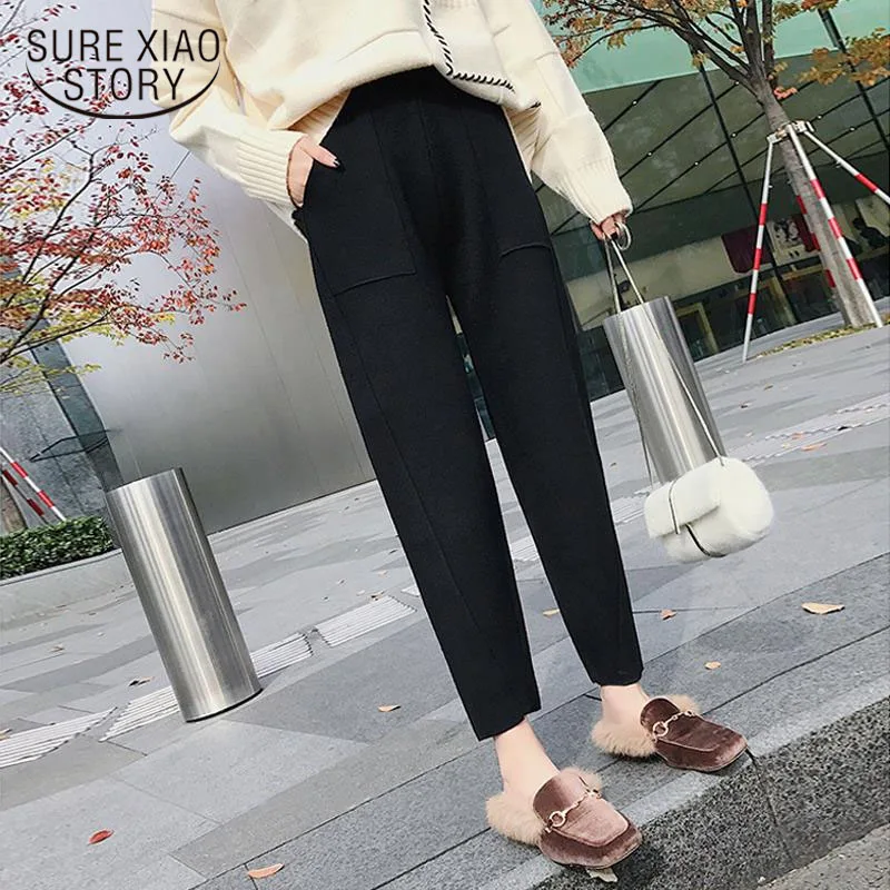 

fashion high waist women's Pencil Pants woolen women Official loose casual solid Harem Pants warm female long Trousers 1787 50