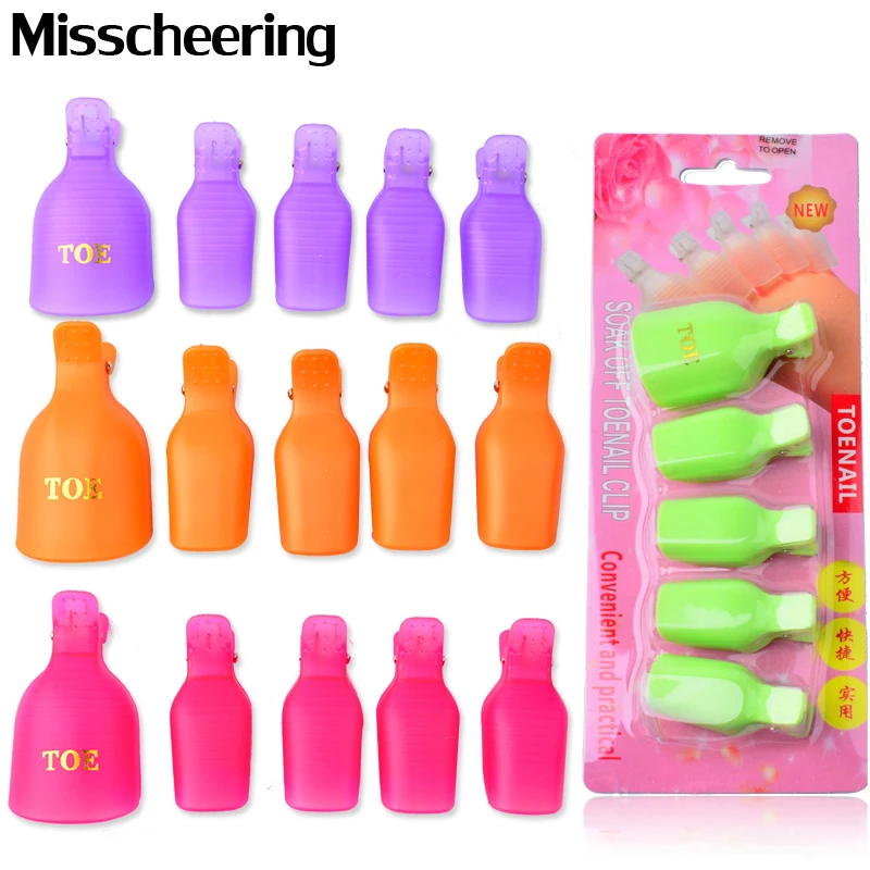 

5 Pcs/set Plastic Toe Nail Art Soak Off Clip Cap UV Gel Polish Tips Remover Cleaning Wrap Salon Manicure Tools