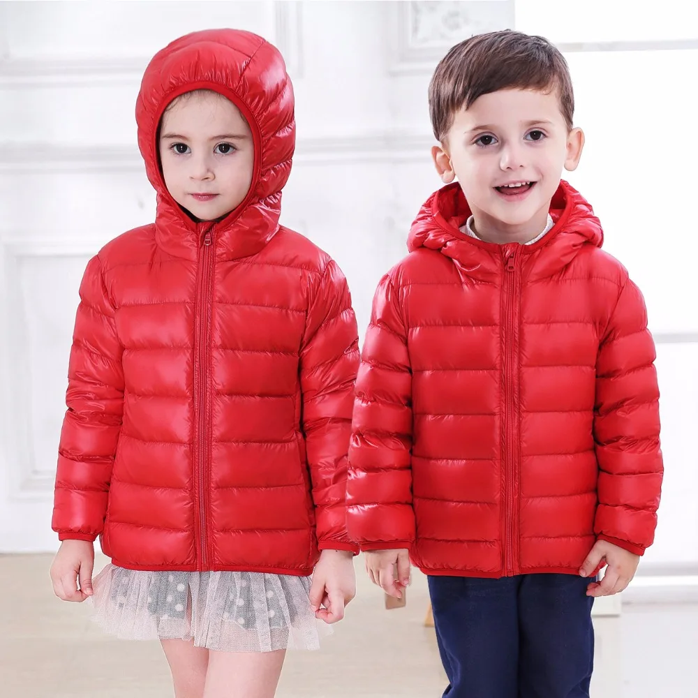 KIDS Brand Ultra Light 90% White Duck Down Hooded Jacket Lightweight Boys Girls Outwear Child Children Light Winter Jackets 3