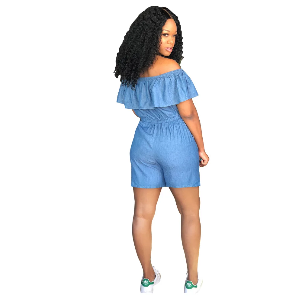 Overalls Shorts Jumpsuit 2018 Summer Fashion Casual Jumpsuits Jeans Slash Neck Ruffles Women Jumpsuit Denim Rompers Girls Female