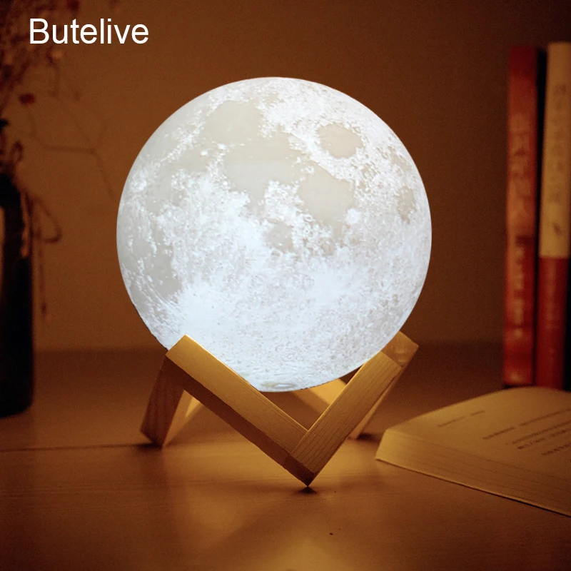 Светодиодный настольный светильник с 3D принтом, лунная лампа для спальни, гостиной, Лунная прикроватная лампа, 2, 16 цветов, рождественский подарок, Lampe De Chevet De Chambre