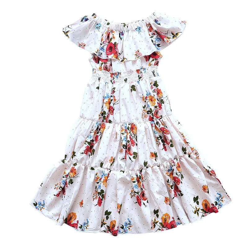 

Children Summer Cute Flowers Print Dress Girls Lovely Mid Calf Beach Sundress Princess Cotton Short Sleeve Dress 6-14T AA51732