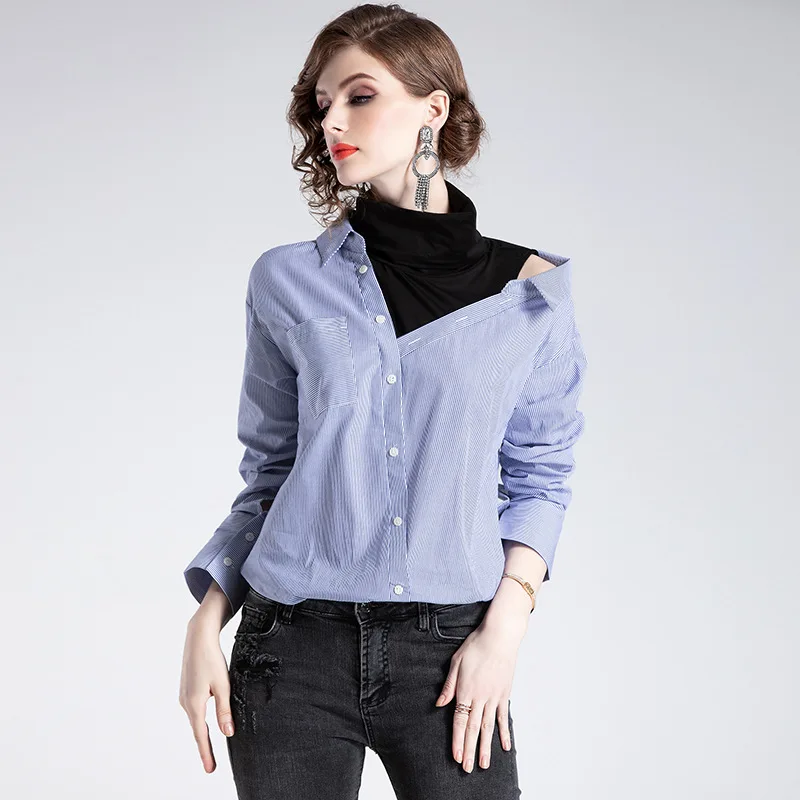 De Las 2019 Azul Estilo Tops La Diseño Vestido Primavera Verano Estación Y Nuevo Blusa Mangas Mujeres Q800639 Europa Original Simple Camisa SOY1wrqS8