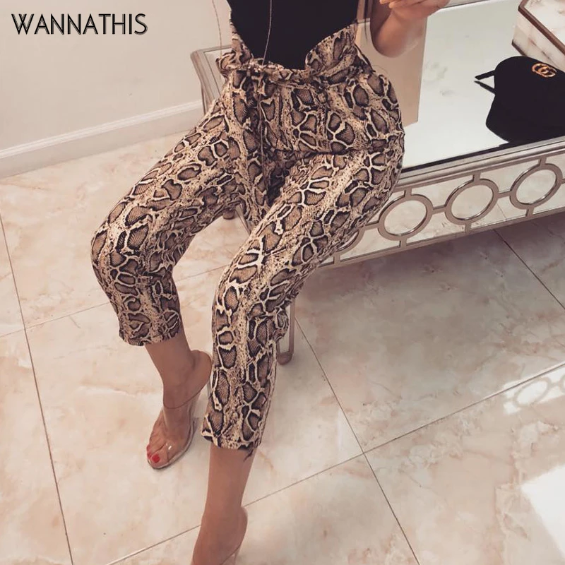 

WannaThis Snake Print Harem Pants Ankle-length Pattern Trousers Ladise High Waist Casual Summer Bandage Bow Summer Fashion 2019