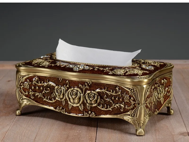 

European Luxurious bronze red metal tissue box napkin holder with flower engaved paper box for home decor ZJH003